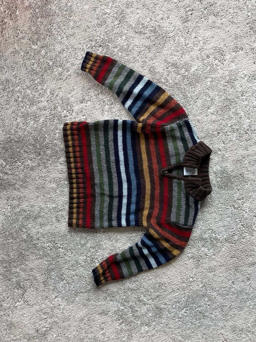 Vintage Old Navy Toddler 4T Multicolor Striped Quarter-Zip Wool Blend Sweater